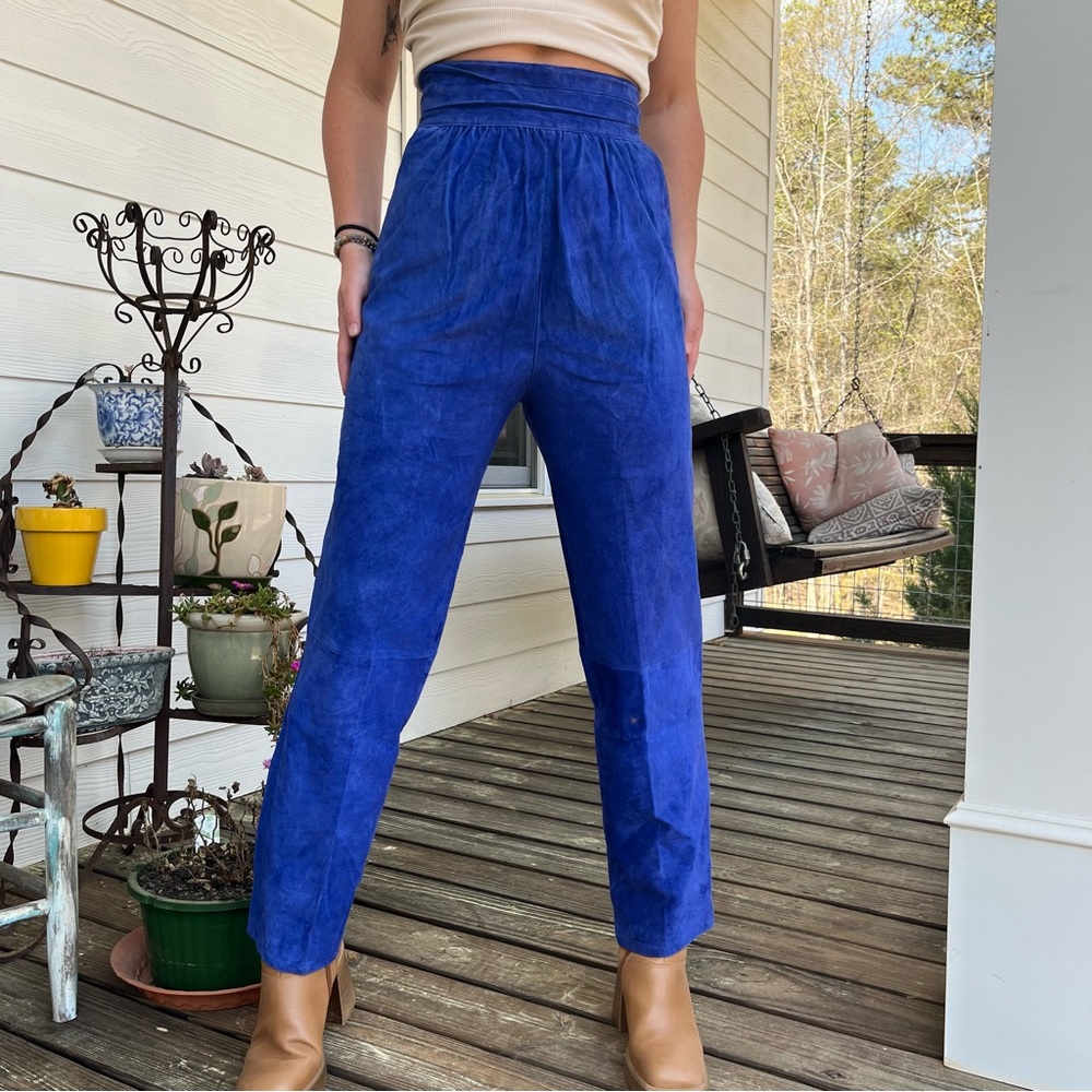Vintage Electric Blue High-Waist Cropped Pants